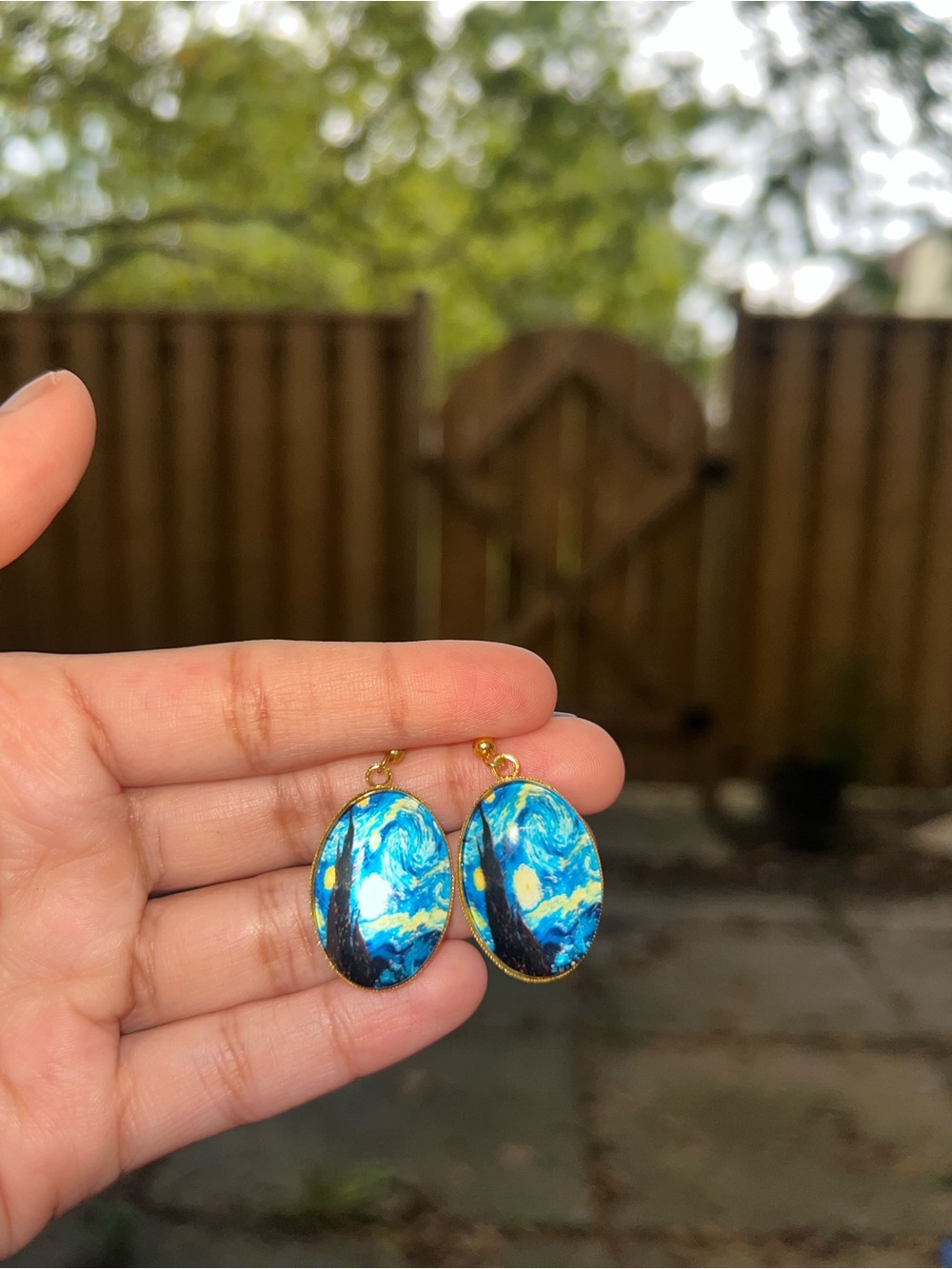 Gold-Trim Starry Night Drop Earrings